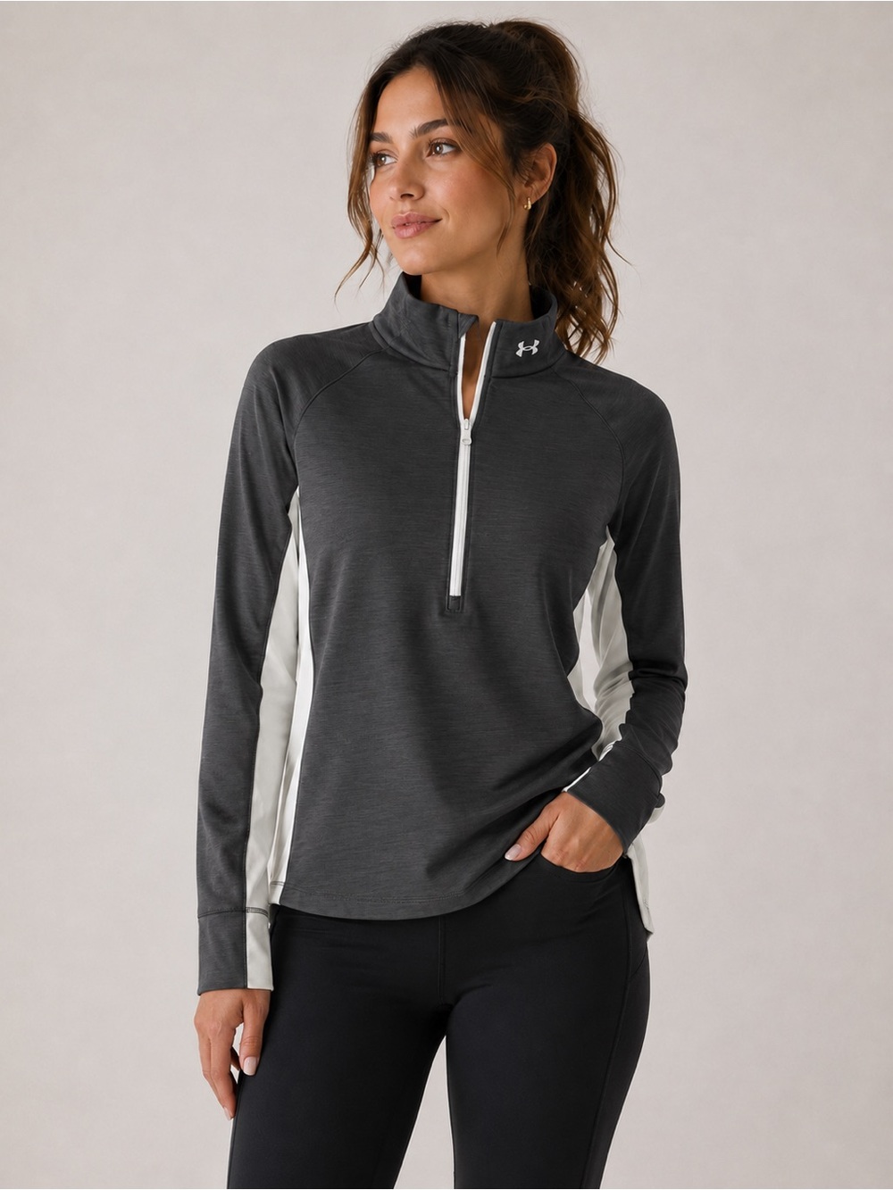 Under Armour ColdGear 1/4 Zip Pullover Women’s XL Gray Athletic Fitted Top